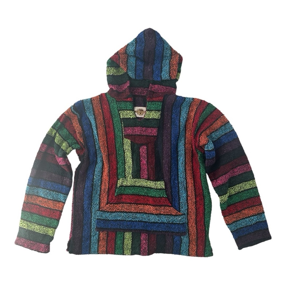 Earth‎ Ragz Multicolor Striped Baja Boho Hippie Casual Retro Beach Woven Hoodie